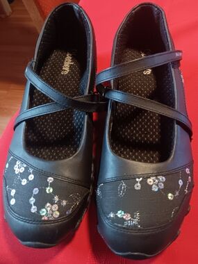 Skechers Black Mary Jane Flats with Iridescent Sequin Accents